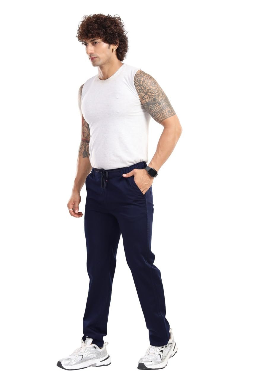 Black Paper Men's Jogger Pants with Drawstring, Casual Workout Track Pants, MULTICOLURS (in, Alpha, 4XL, Regular, Navy Blue) - Image 3