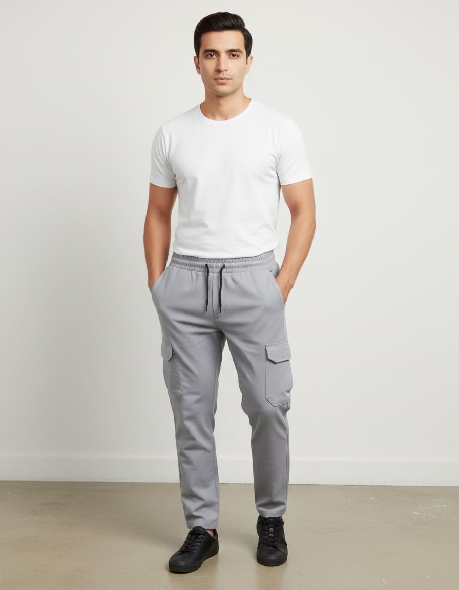 Heavy Toko Twill Unisex 6 Pocket Cargo Track Pant, Light Grey, Drawstring Waist L-5XL - Image 3