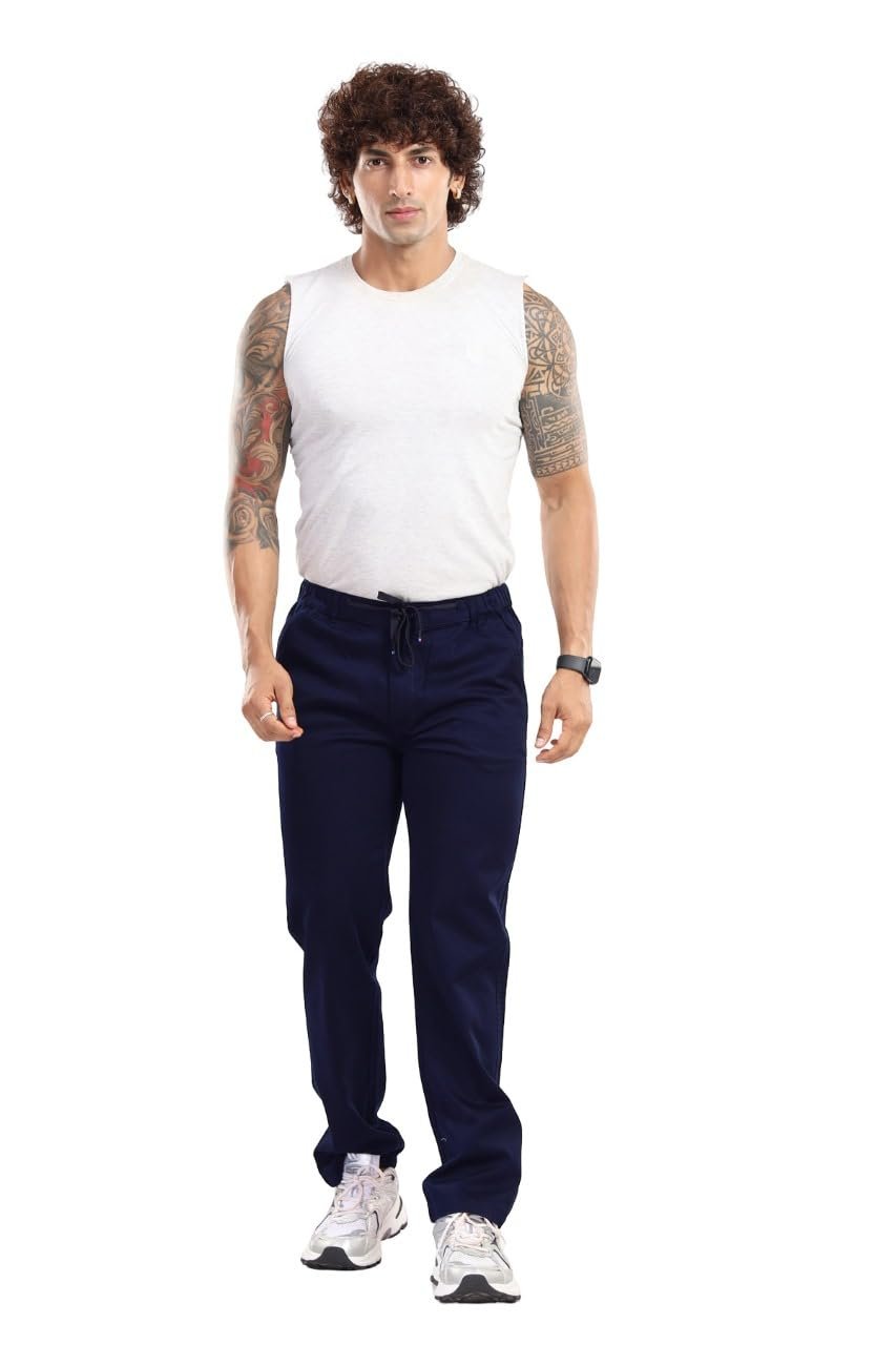 Black Paper Men's Jogger Pants with Drawstring, Casual Workout Track Pants, MULTICOLURS (in, Alpha, 4XL, Regular, Navy Blue)