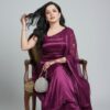 Plus Size Evening Gown, Plum Purple Organza Silk Dress with Sheer Dupatta