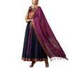 Women's Beautiful Kanchi Cotton with Jacquard Less with Embroidery Gownn & Dupatta Set Anarkali Gown3/4 Sleeve with Less Ethnic Gown and Dupatta Set Gown (in, Alpha, Regular, Women, Blue)