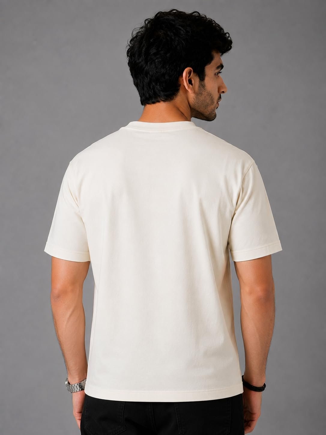 Men’s Pure Heavy Cotton T-Shirt with Embroidery Graphic Design, Premium Crew Neck Half Sleeve Regular Fit Casual Streetwear Tee for Men (in, Alpha, Off White) - Image 8