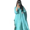 Women's Chinon Silk with Cotton Thread Embroidery Straight Kurti with Pant and Dupatta Set (Sky Blue)