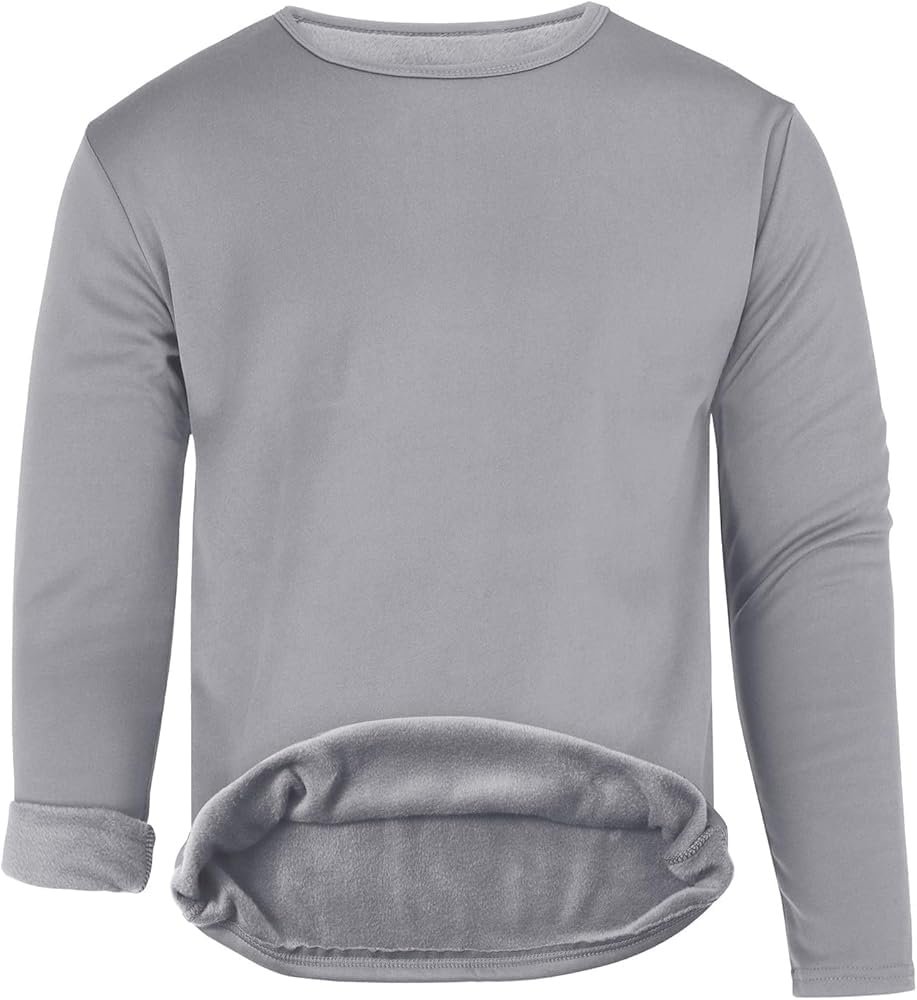 Men's Long Sleeve T-Shirt, Grey, Fleece Lined, Crew Neck, Casual Wear
