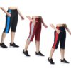 Women Solid Cotton Side Patta Capri 3/4th Leggings (Pack of 3) Silver,Maroon,Navy Blue