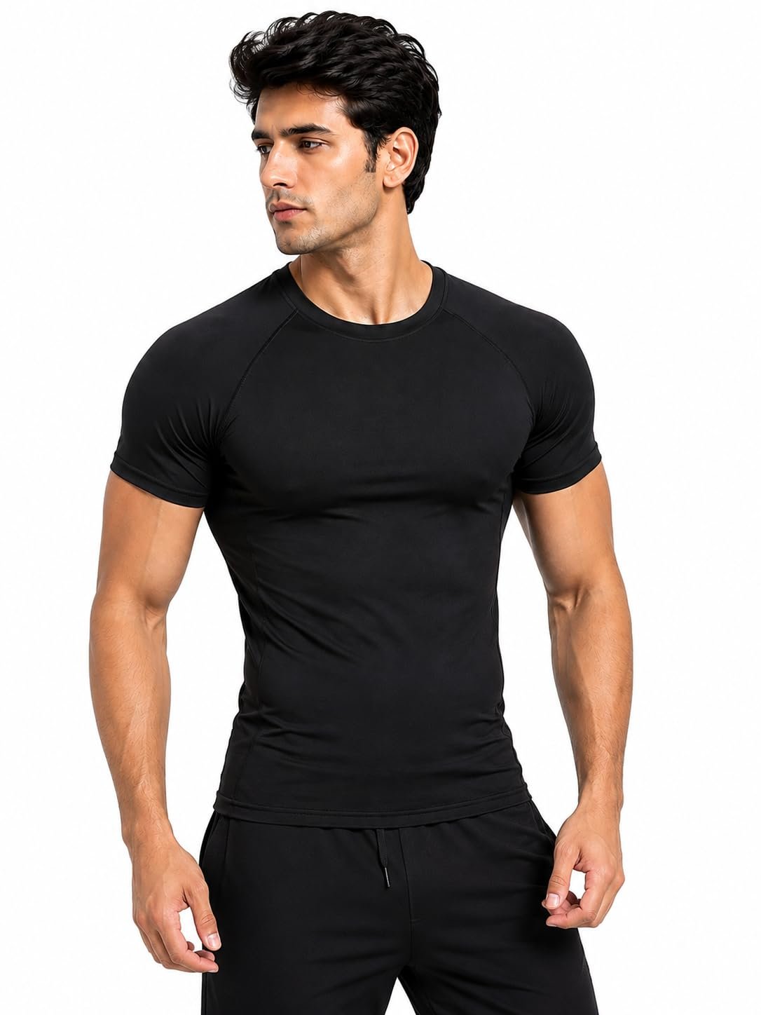 Men's Half Sleeve Compression Gym T-Shirt Dry Fit Black
