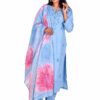 Sky Blue Pure Cotton Kurti Set with Artisanal Embroidery & Handcrafted Floral Dupatta|AYA FASHION