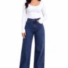 Women's High Rise Wide Leg Stretch Denim Jeans|| Dark Blue Denim for Girls|| Blue ||Relaxed fit Loose Jeans Women || Full Length Casual Denim Pants with 4 Pockets || Numeric 28, Regular, Standard