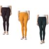 Women Cotton Printed Slim Side Pocket Leggings Pants (Pack of 3) Maroon,Mustard,Bottle Green
