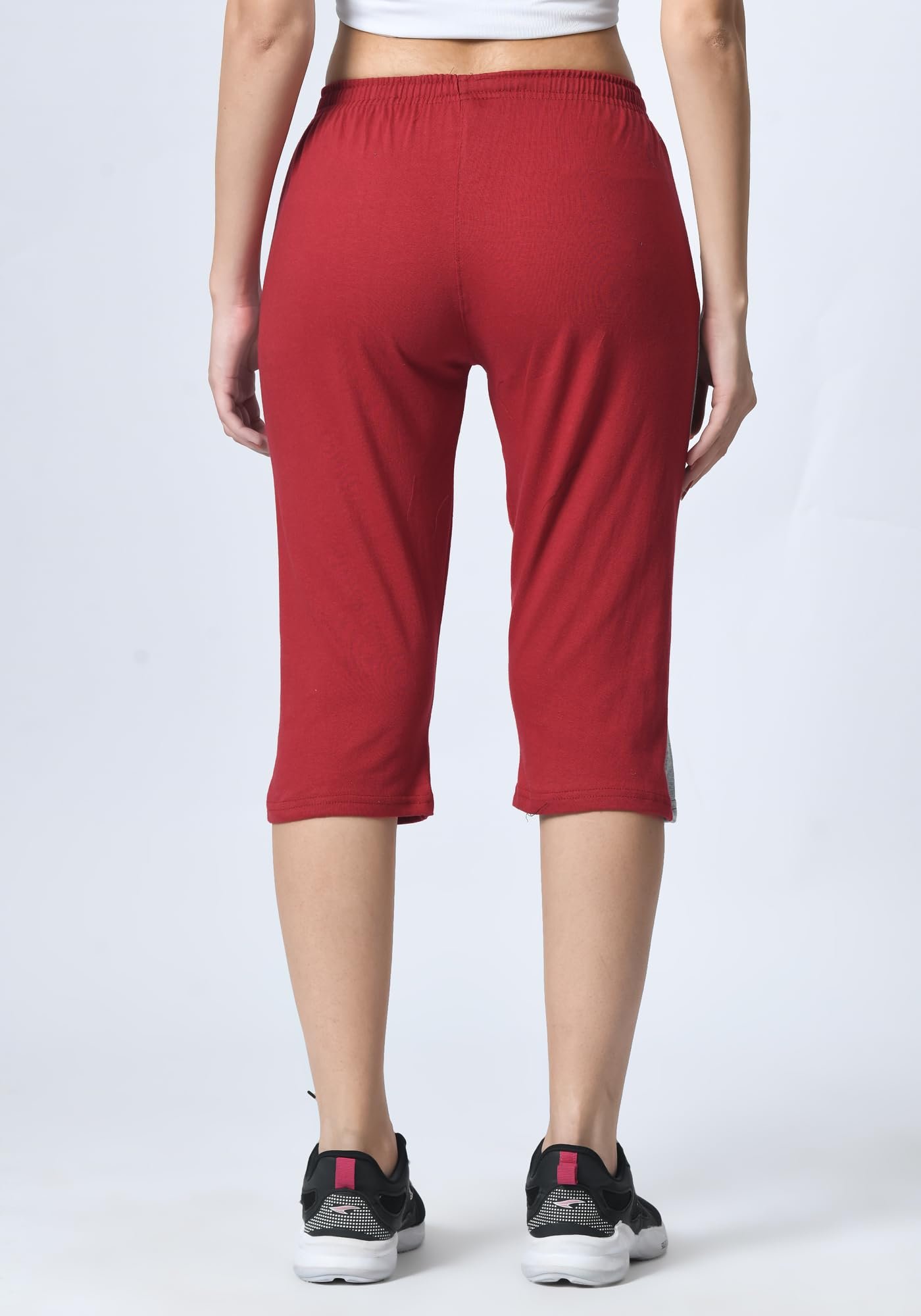Women Solid Cotton Side Patta Capri 3/4th Leggings (Pack of 3) Silver,Maroon,Navy Blue - Image 7