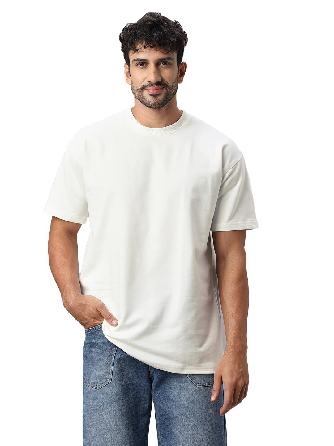 Men's Plain White Oversized Round Neck Half Sleeve T-Shirt - Image 4