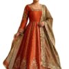 NOORBYNIDHI WOMEN'S LUXE FANDY SILK WITH EMBROIDERY & 5MM SEQUENCE WORK WITH FULL SLEEVE AND LACE|TRENDY TRENDY ETHNIC GOWN SET FOR WOMEN (253-313 ORANGE)