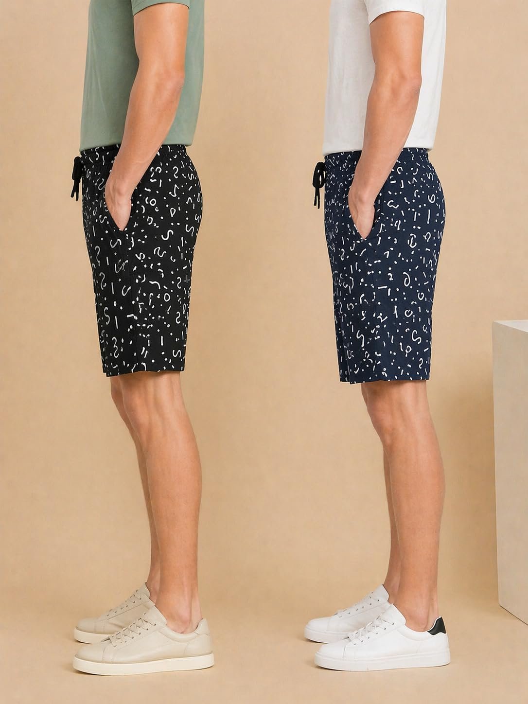 L.N.Creation Mens Cotton Printed Shorts Combo (Pack of 2) | Soft Breathable Lounge & Sleepwear Shorts with Drawstring & Pockets | Casual Black-Navy - Image 3