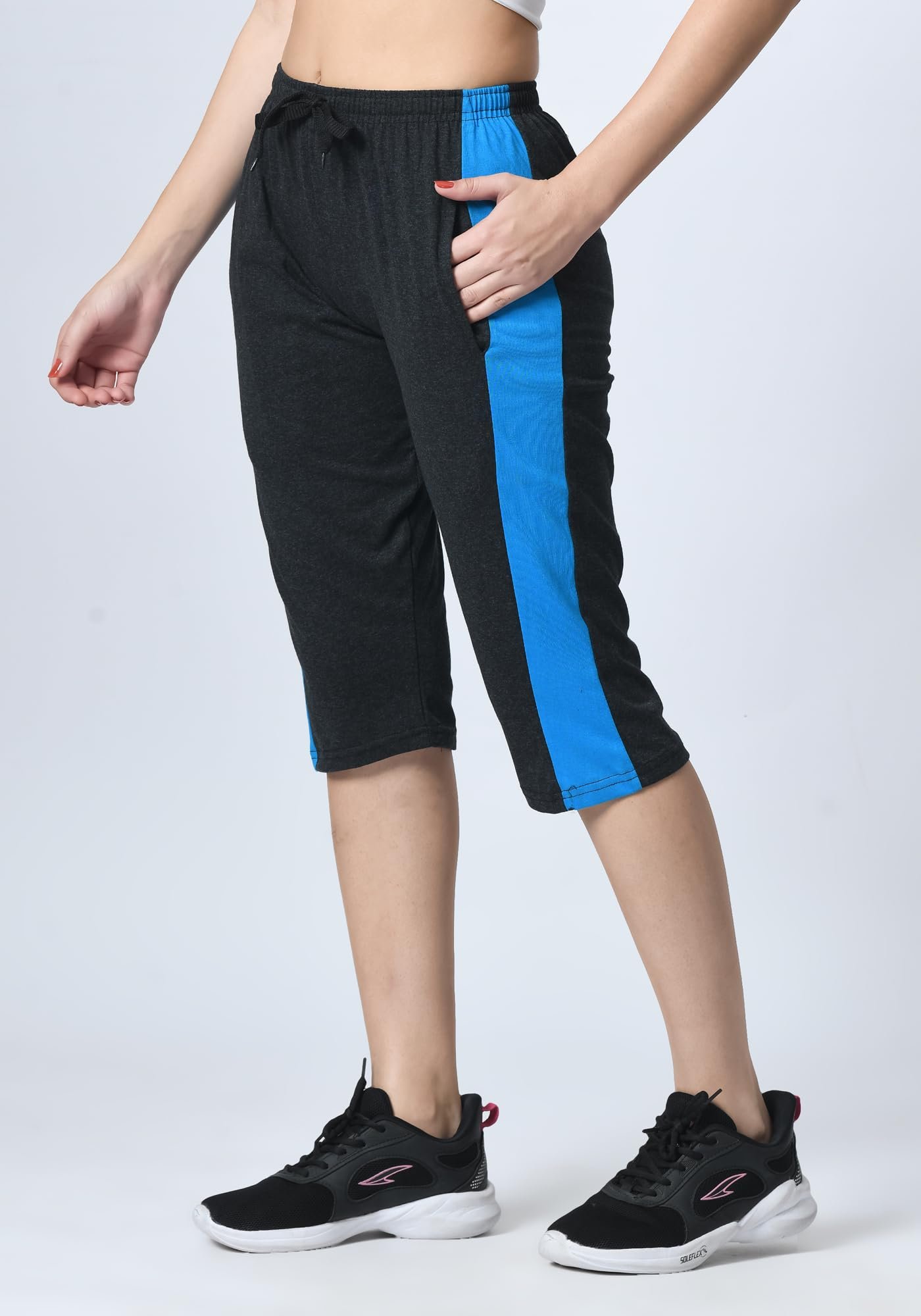 Women Solid Cotton Side Patta Capri 3/4th Leggings (Pack of 3) Silver,Maroon,Navy Blue - Image 6