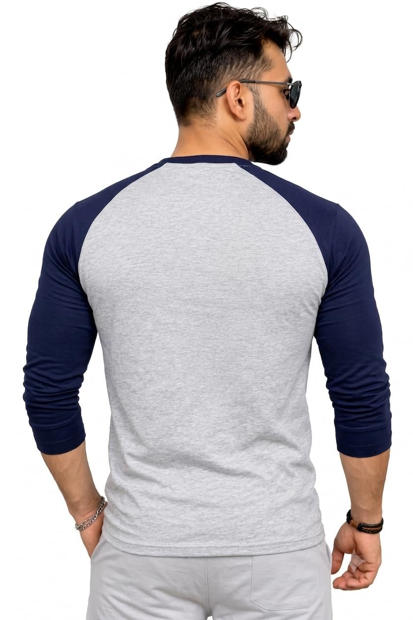 HIMAALAYAN Men's Raglan Full Sleeve T-Shirt Grey Melange & Navy - Image 2