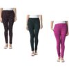 Women Cotton Printed Slim Side Pocket Leggings Pants (Pack of 3) Maroon,Bottle Green,Red