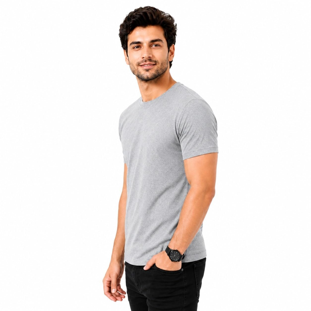 Cotton Blend T-Shirt for Mans, Classy Look Regular Fit Half Sleeve, Solid Plain Men T-Shirt, Light Grey (in, Alpha, Regular, 1) - Image 3