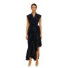 Prisella Navy Blue Glazed Organza Ruffle Gown for Women | Luxury Designer Western Dress | Asymmetrical Indo for Wedding, Cocktail, Birthday & Evening (in, Alpha, Regular, Navy Blue)