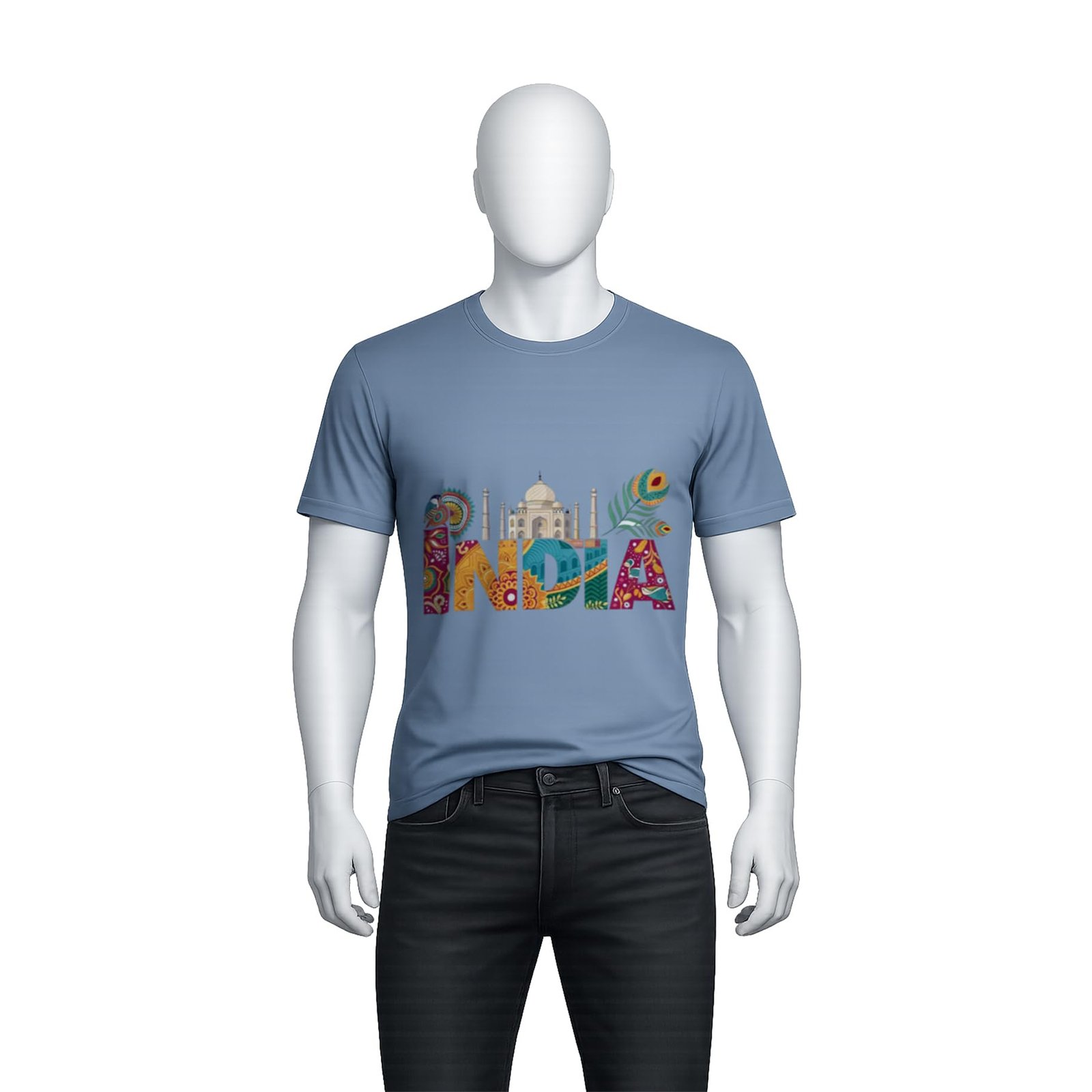 TrendLane India Heritage HD Graphic Printed Patriotic T-Shirt for Men | Taj Mahal & Peacock Feather Tee (in, Alpha, Regular, Blue) - Image 4