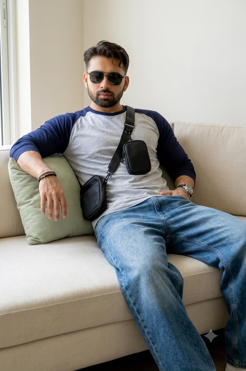 HIMAALAYAN Men's Raglan Full Sleeve T-Shirt Grey Melange & Navy - Image 5