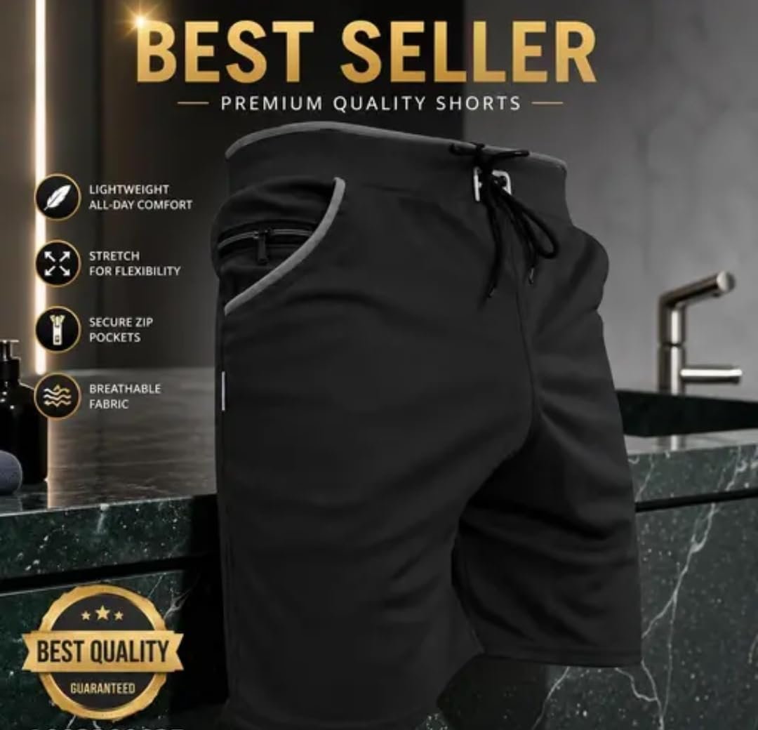 Men's Sports Shorts Combo Pack of 3, Black, Grey & Blue - Image 3