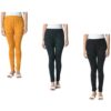 Women Cotton Printed Slim Side Pocket Leggings Pants (Pack of 3) Mustard,Bottle Green,Black2