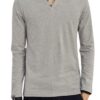 KTM Healthcare® M (US 38), Gray : Men Split Neck Long Sleeves Button Upper Slim Fit T-shirt