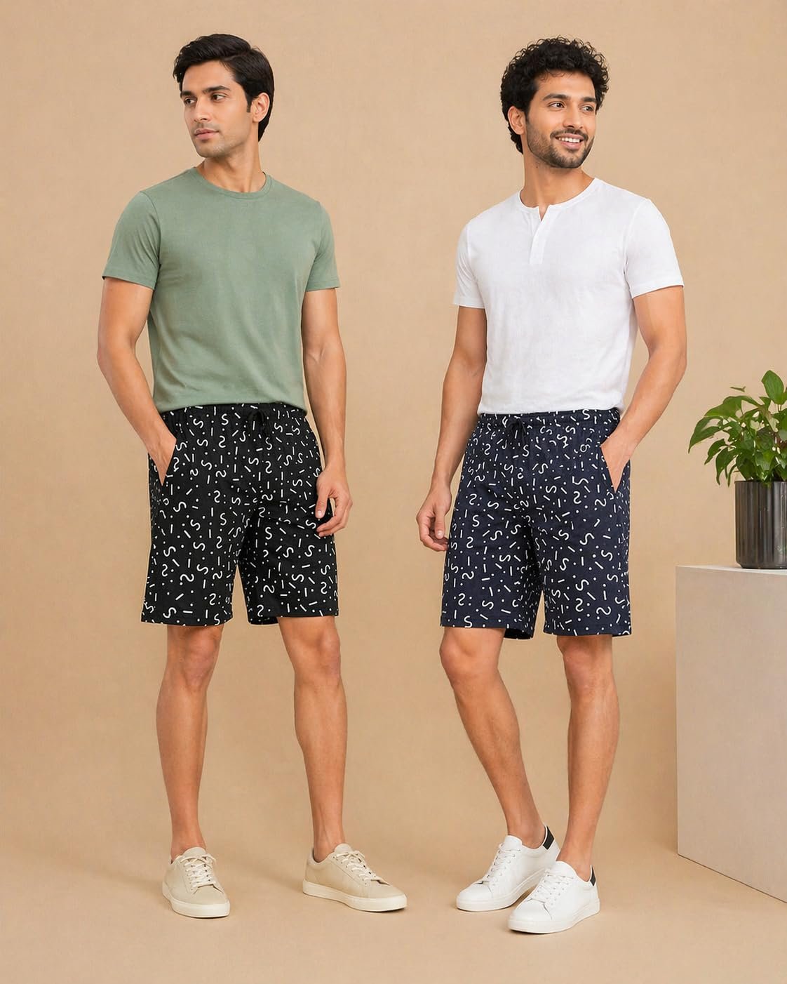 L.N.Creation Mens Cotton Printed Shorts Combo (Pack of 2) | Soft Breathable Lounge & Sleepwear Shorts with Drawstring & Pockets | Casual Black-Navy - Image 5