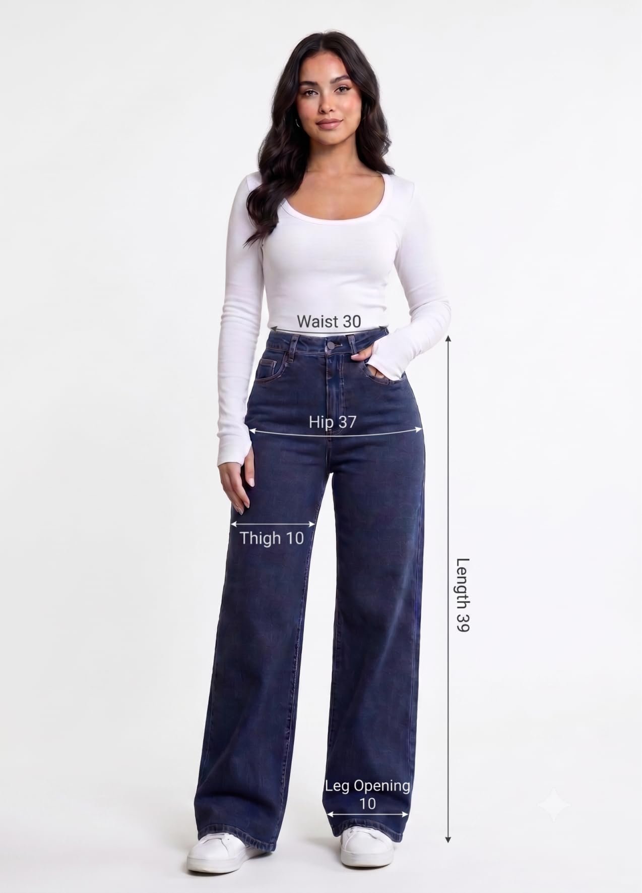 Women's High Rise Wide Leg Stretch Denim Jeans|| Dark Blue Denim for Girls|| Blue ||Relaxed fit Loose Jeans Women || Full Length Casual Denim Pants with 4 Pockets || Numeric 28, Regular, Standard - Image 3
