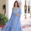 Forteo Fashion Women Traditional Anarkali Dress, Faux Georgette Floor Length Gown with Silver Embroidered Yoke, Gown, (in, Alpha, Regular, Sky)