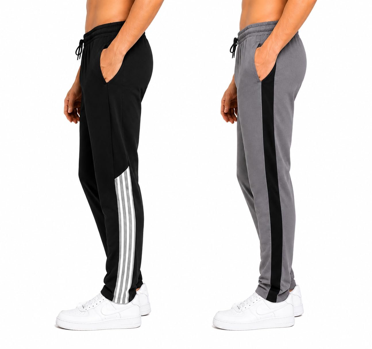 Men's Terry Track Pants Combo Pack of 2 | Black & Grey Regular Fit Sports Joggers | Soft Stretchable Lowers for Gym, Running, Workout & Casual Wear (in, Alpha, XL, Regular, Standard, Black and Grey) - Image 2