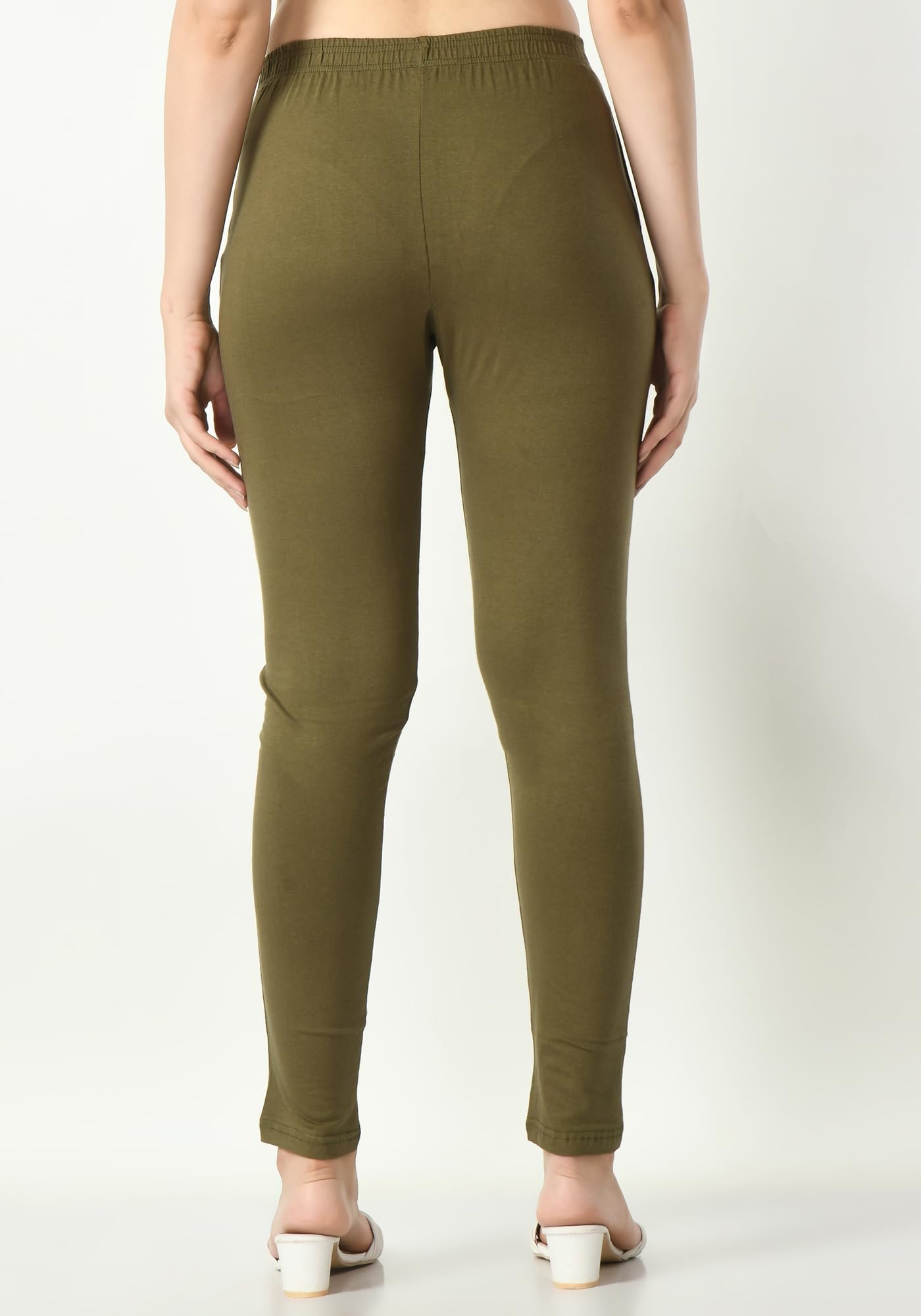 Womens Solid Side Pocket Soft Cotton Stretchable Leggings (Pack of 2) Yellow,Mehndi - Image 5