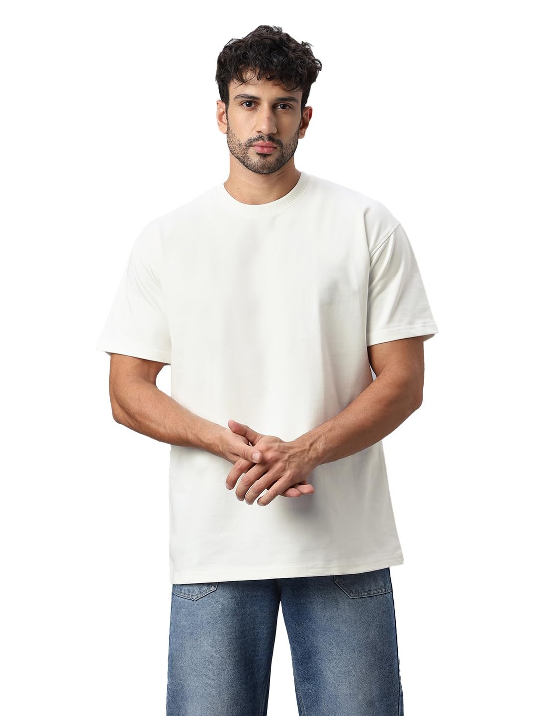 Men's Plain White Oversized Round Neck Half Sleeve T-Shirt