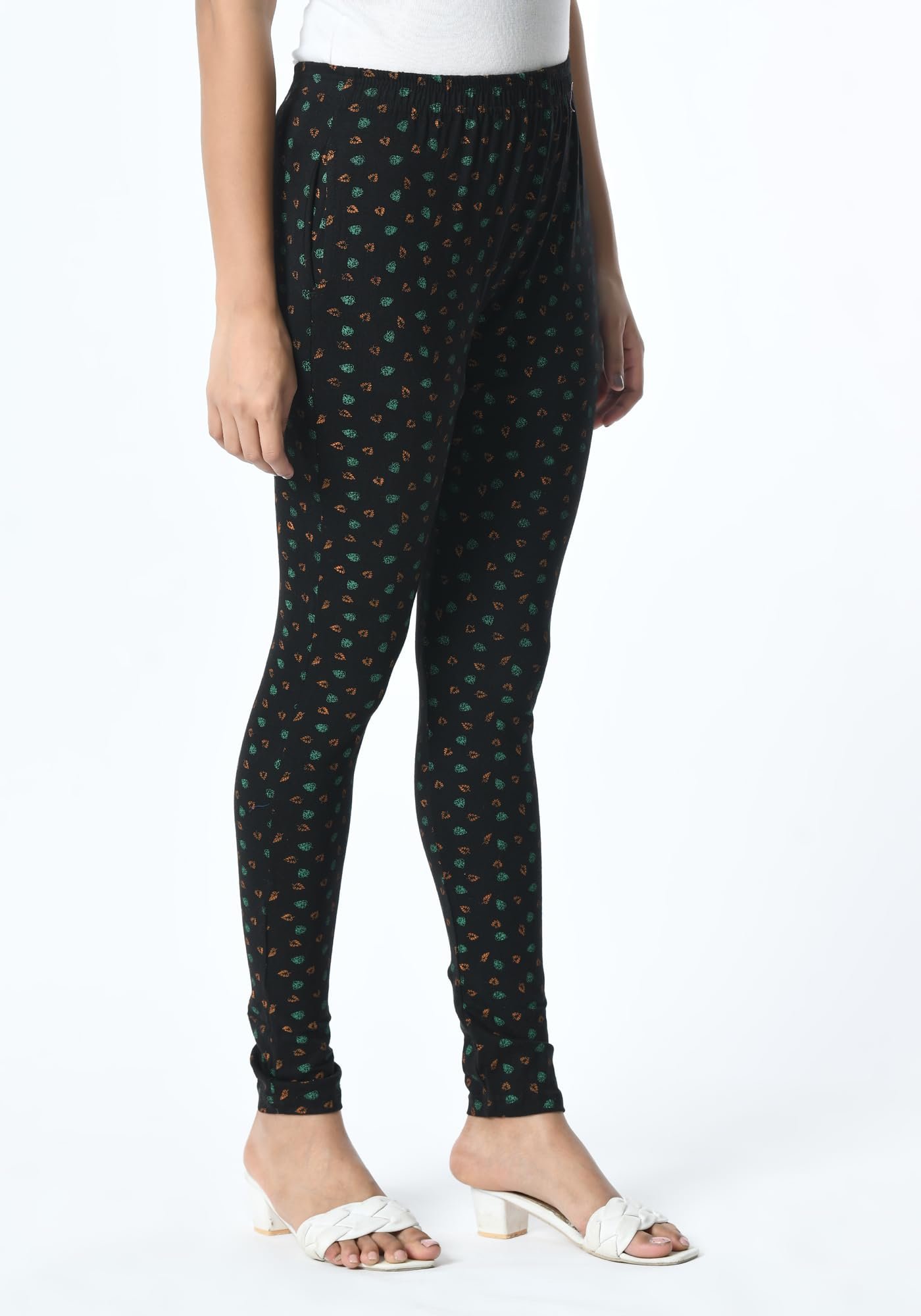 Women Cotton Printed Slim Side Pocket Leggings Pants (Pack of 3) Mustard,Bottle Green,Black2 - Image 4