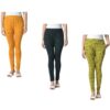 Women Cotton Printed Slim Side Pocket Leggings Pants (Pack of 3) Mustard,Bottle Green,Olive