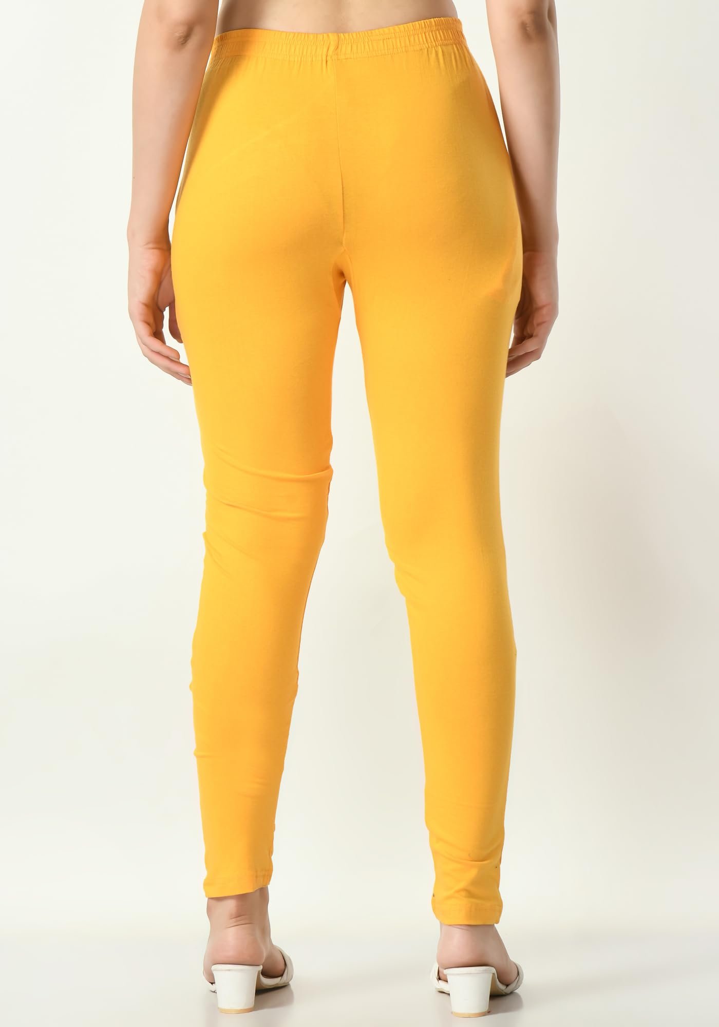 Womens Solid Side Pocket Soft Cotton Stretchable Leggings (Pack of 2) Yellow,Mehndi - Image 7