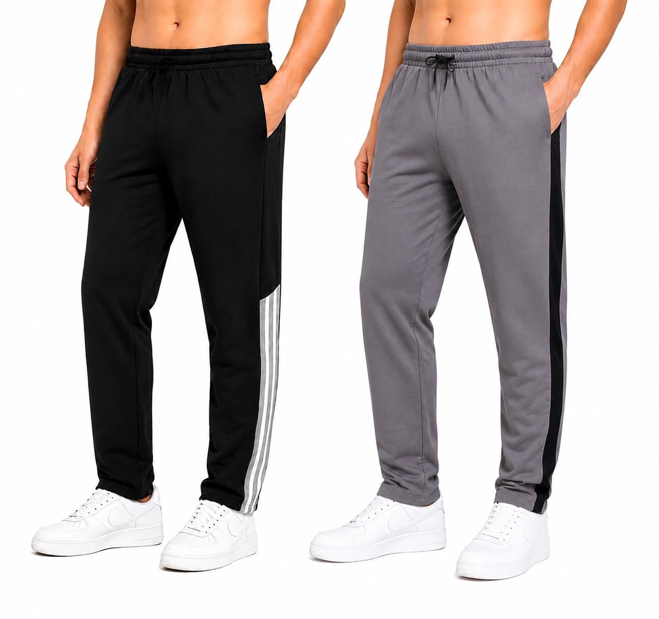 Men's Terry Track Pants Combo Pack of 2 | Black & Grey Regular Fit Sports Joggers | Soft Stretchable Lowers for Gym, Running, Workout & Casual Wear (in, Alpha, XL, Regular, Standard, Black and Grey)