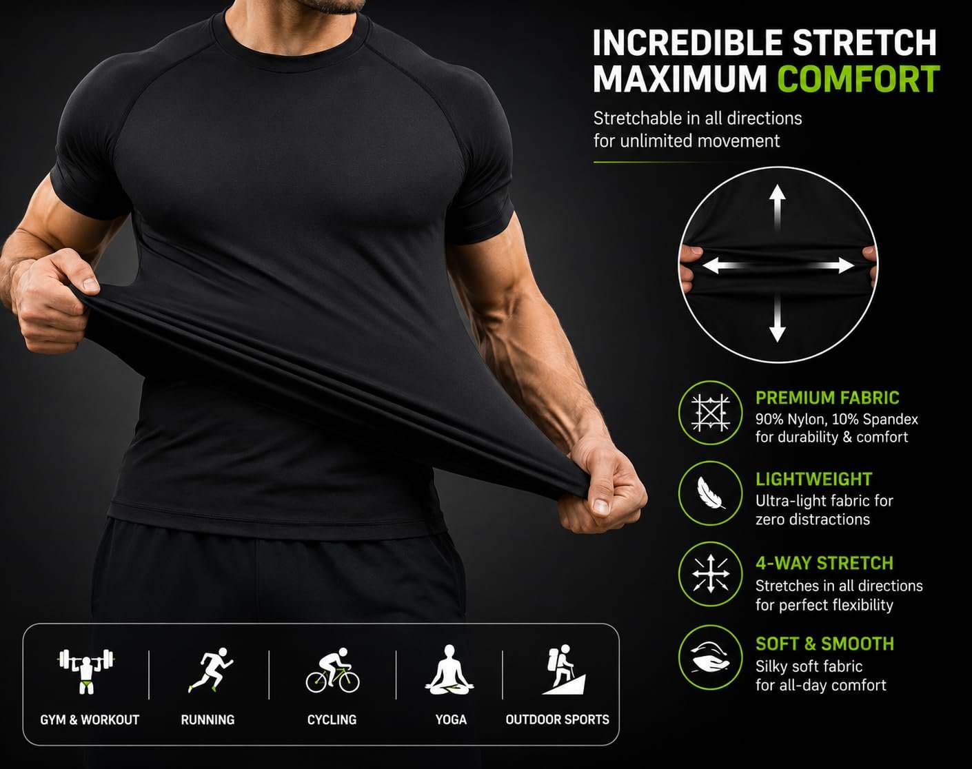 Men's Half Sleeve Compression Gym T-Shirt Dry Fit Black - Image 6