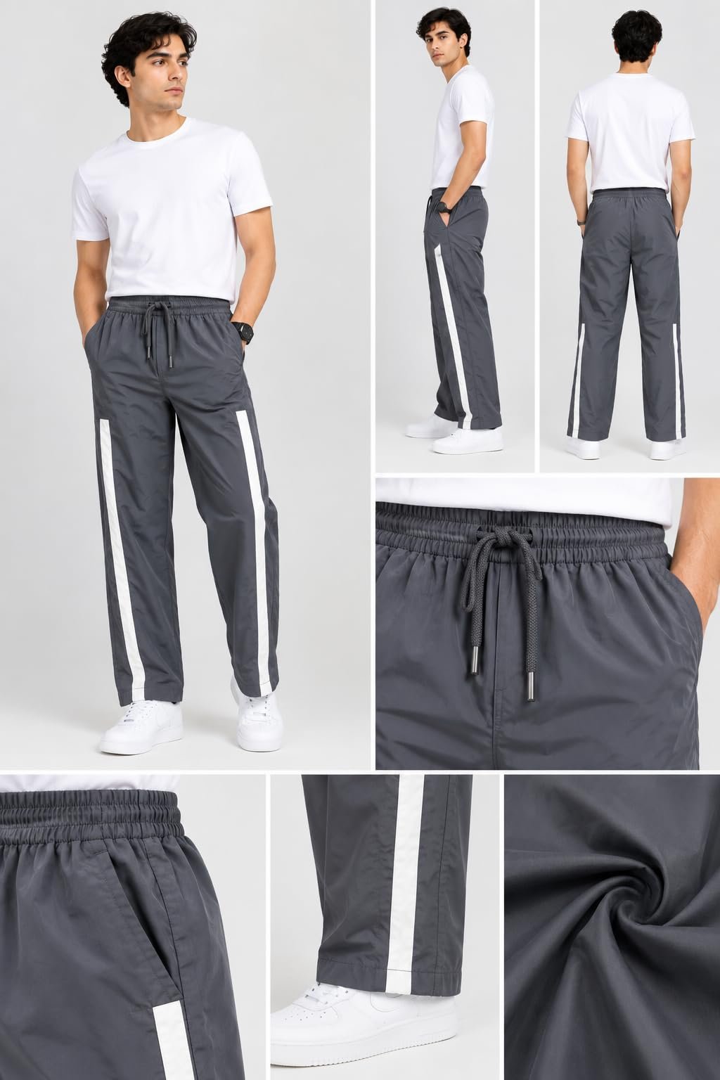 Men's Polyester Track Pants with Elastic Waistband and Side Stripe for Sports, Gym and Casual Use, Grey XL - Image 2