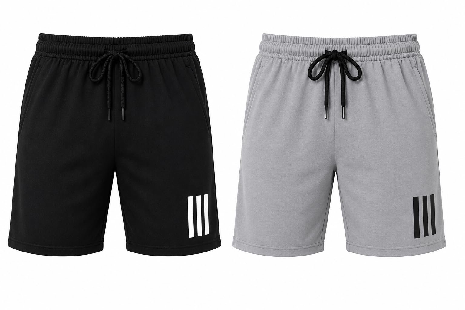 Item Name: Men's Athletic Shorts with Drawstring, Pack of 2, Black & Grey