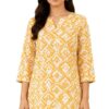 Women's Cotton Cambric Printed Short Kurti | Regular Fit | 3/4 Sleeve | Casual Ethnic Top (in, Alpha, Regular, Yellow)