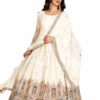 Girl's Fashion Hub's Navy Blue Color Anarkali Gown with Dupatta, Gold Embroidery, Ethnic Wear for Women (in, Alpha, 3XL, Regular, Off White)
