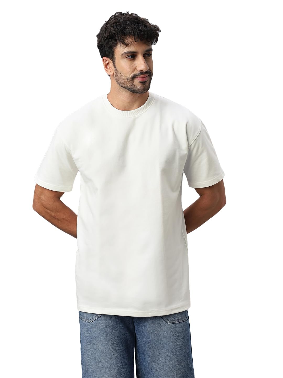 Men's Plain White Oversized Round Neck Half Sleeve T-Shirt - Image 5