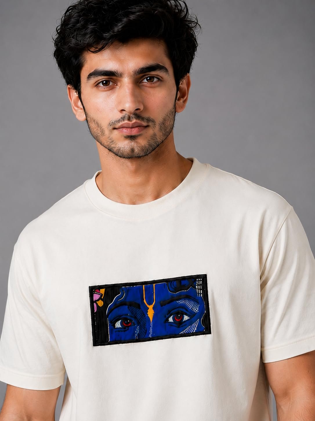 Men’s Pure Heavy Cotton T-Shirt with Embroidery Graphic Design, Premium Crew Neck Half Sleeve Regular Fit Casual Streetwear Tee for Men (in, Alpha, Off White) - Image 6