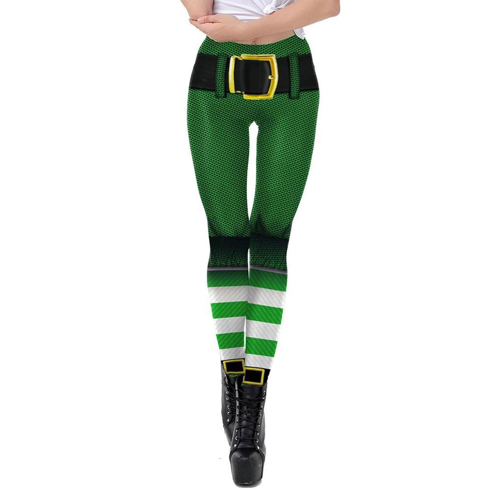 LOSA Stretchy Soft Women Leggings Shamrock Print Compression Pants Mesh L - Image 5