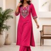 JD ENTERPRISE Women's Cotton Embroidered Kurta with Button Design & Palazzo Pant Set | Straight Kurti with Comfortable Cotton Palazzo | Ethnic Wear for Casual (IN, Alpha, DHOLKI-PINK)