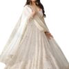 Women Faux Georgette Anarkali Gown Set with Dupatta Embroidery Sequins Work Ethnic Wear White