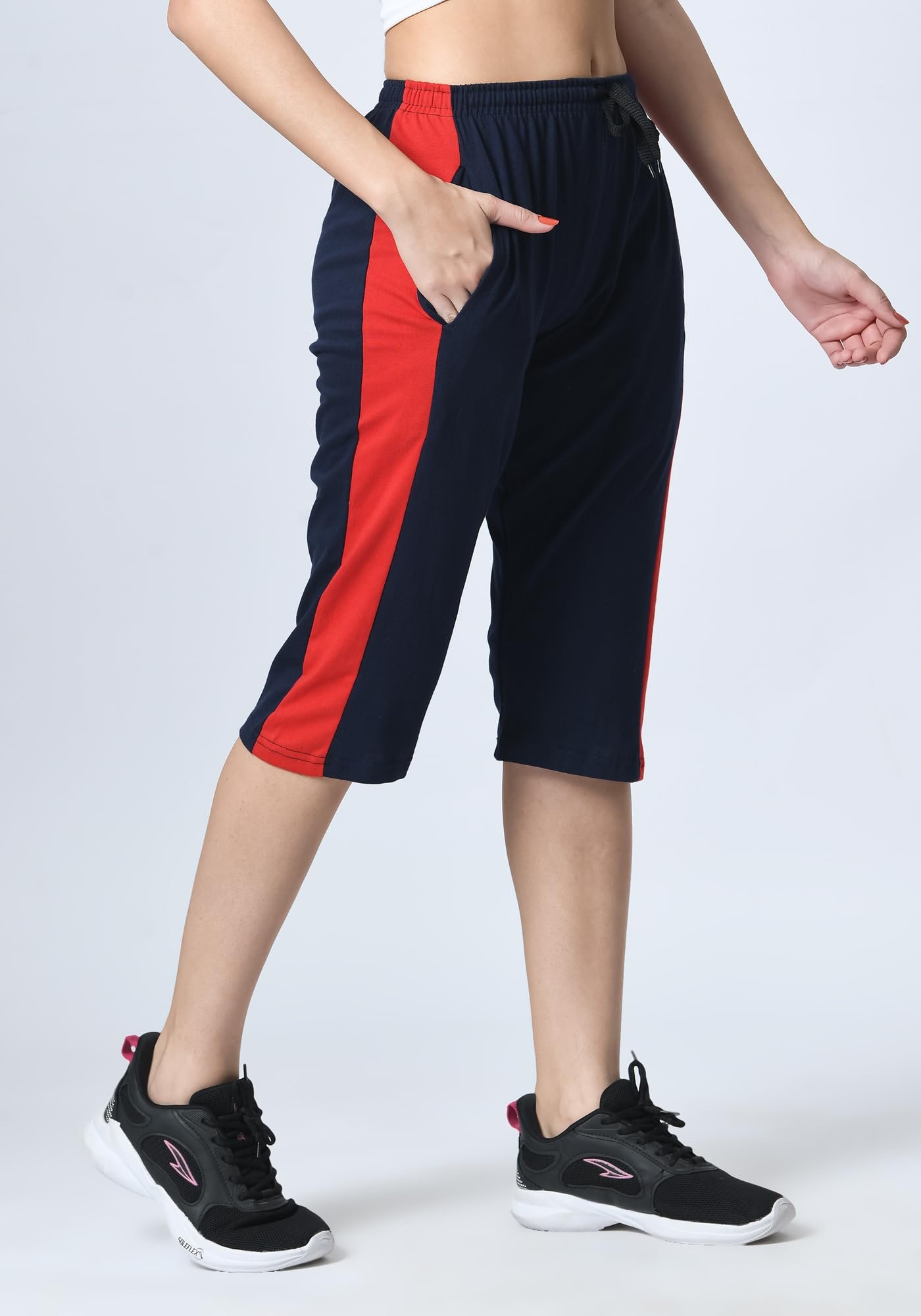Women Solid Cotton Side Patta Capri 3/4th Leggings (Pack of 3) Silver,Maroon,Navy Blue - Image 4