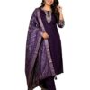 Women's Beautiful Kanchi Cotton Blend Salwar Suit And Jecquard Printed kurti Set with Round Neck,3/4 Sleeve Traditional Kurti set For Any Occasion (IN, Alpha, 6XL, Regular, Women, Purple)