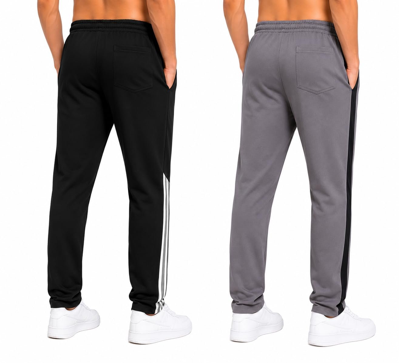 Men's Terry Track Pants Combo Pack of 2 | Black & Grey Regular Fit Sports Joggers | Soft Stretchable Lowers for Gym, Running, Workout & Casual Wear (in, Alpha, XL, Regular, Standard, Black and Grey) - Image 3